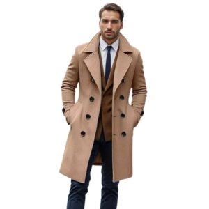 Men's Woolen Coat Double Breasted Long