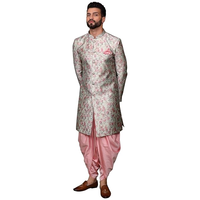 Men's Ethnic Regular Fit Multi-Pink Indo-Western Sherwani Set