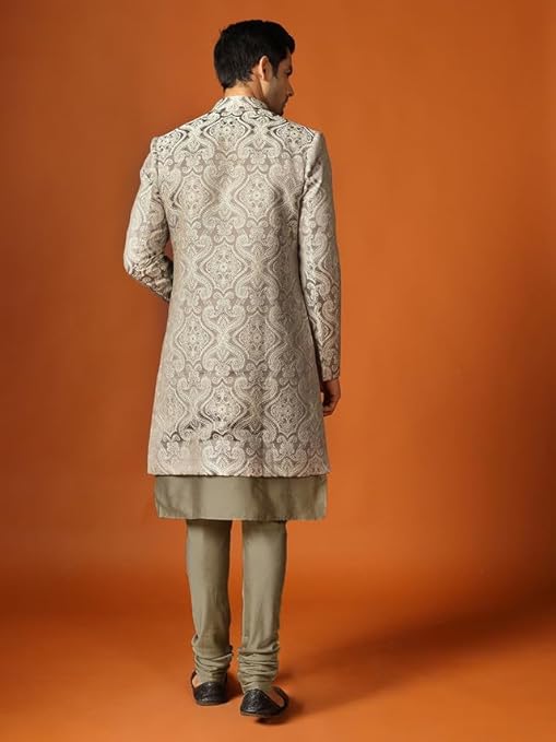 Mens Kurta Sherwani Churidar Set - Image 4